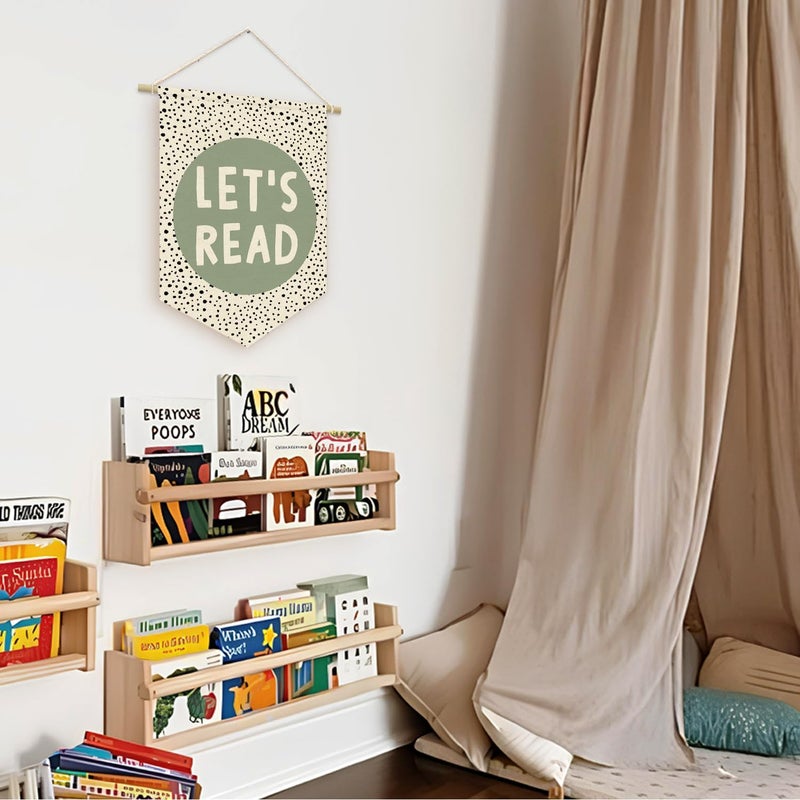 ETVISO Let's Read Sage Green Banner, Boho Classroom Decor, Trendy Black Dots Wall Hanging Pennant Flag Banner Decor for Reading Corner Nook - Image 5
